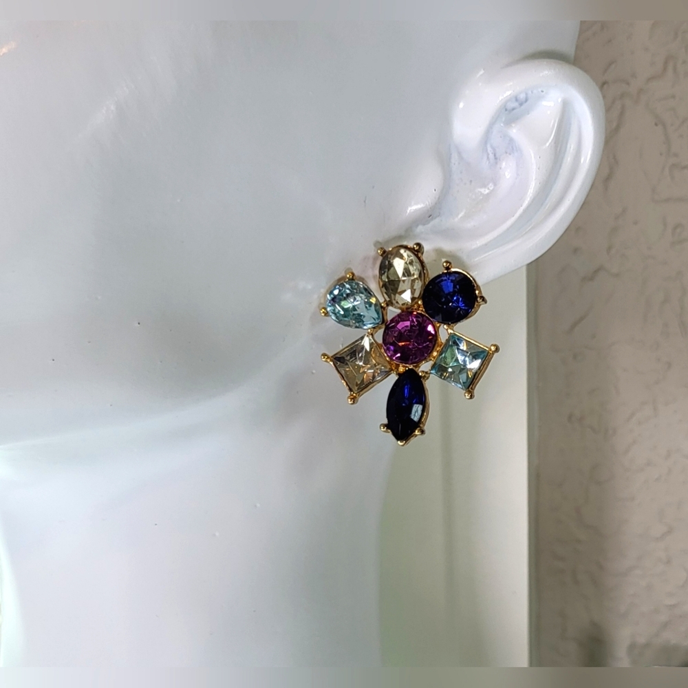 Multi-colored Gem Stud Earrings / Pierced - Picture 2 of 8